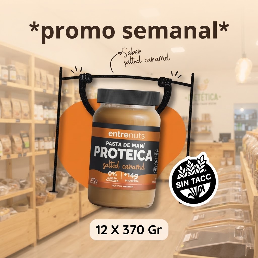 Ofertas y Promociones ENTRENUTS - PASTA DE MANI PROTEICA SALTED CARAMELO 12 X 370 G sin tacc  promo semanal
